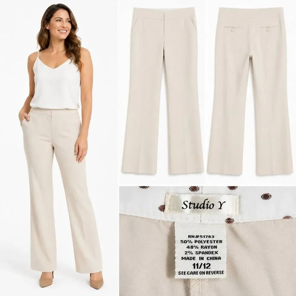 Studio Y Size 11/12 Beige Stretch Bootcut Dress Pants
